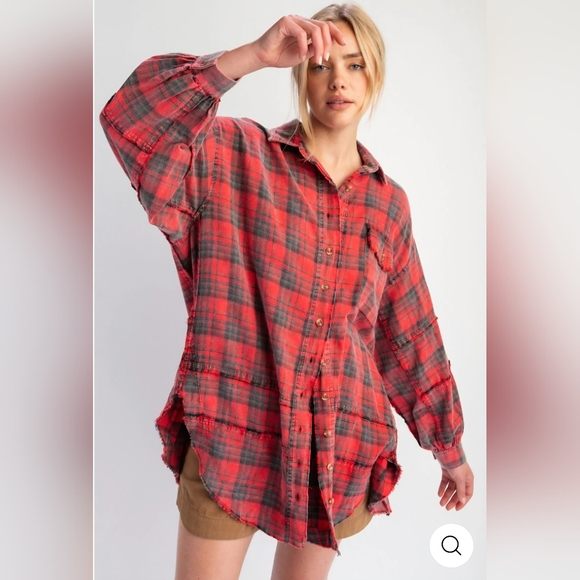Easel Red and Black Plaid Shirt - Picture 3 of 6